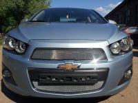 Защита радиатора Chevrolet Aveo 2012- chrome верх