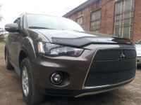 Защита радиатора Mitsubishi Outlander XL 2010-2012 (2 шт) black (Фото 3)