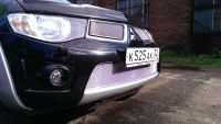 Защита радиатора Mitsubishi L200 2013- (Калуга)/Pajero Sport 2013- (Калуга) chrome PREMIUM (Фото 1)