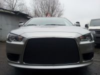 Защита радиатора Mitsubishi Lancer X 2012- (2 шт) black PREMIUM (Фото 1)