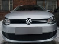 Защита радиатора Volkswagen Polo седан 2010- black PREMIUM (Фото 1)