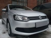 Защита радиатора Volkswagen Polo седан 2010- black PREMIUM (Фото 2)